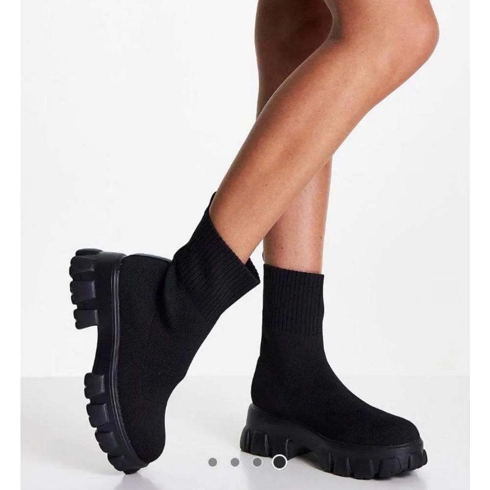 Public Desire Black Knit Ankle Booties